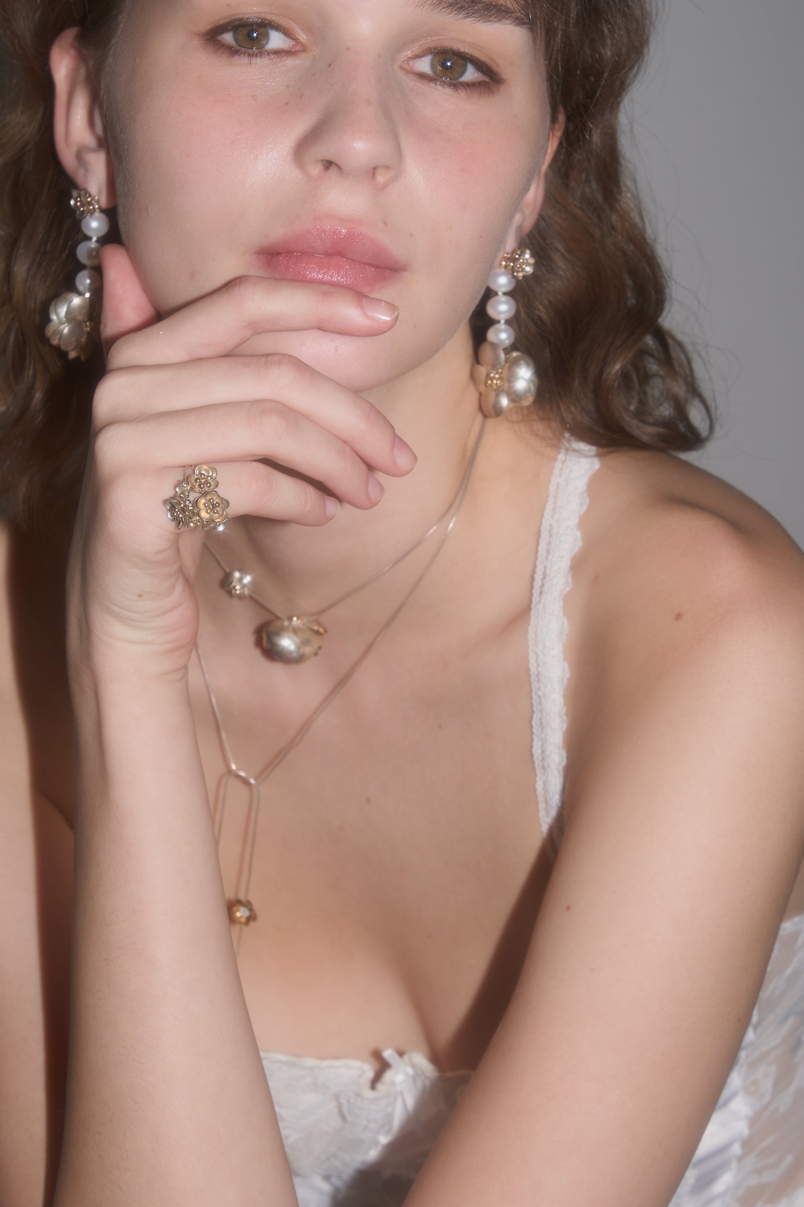 Extra Long Silver Flower Necklace