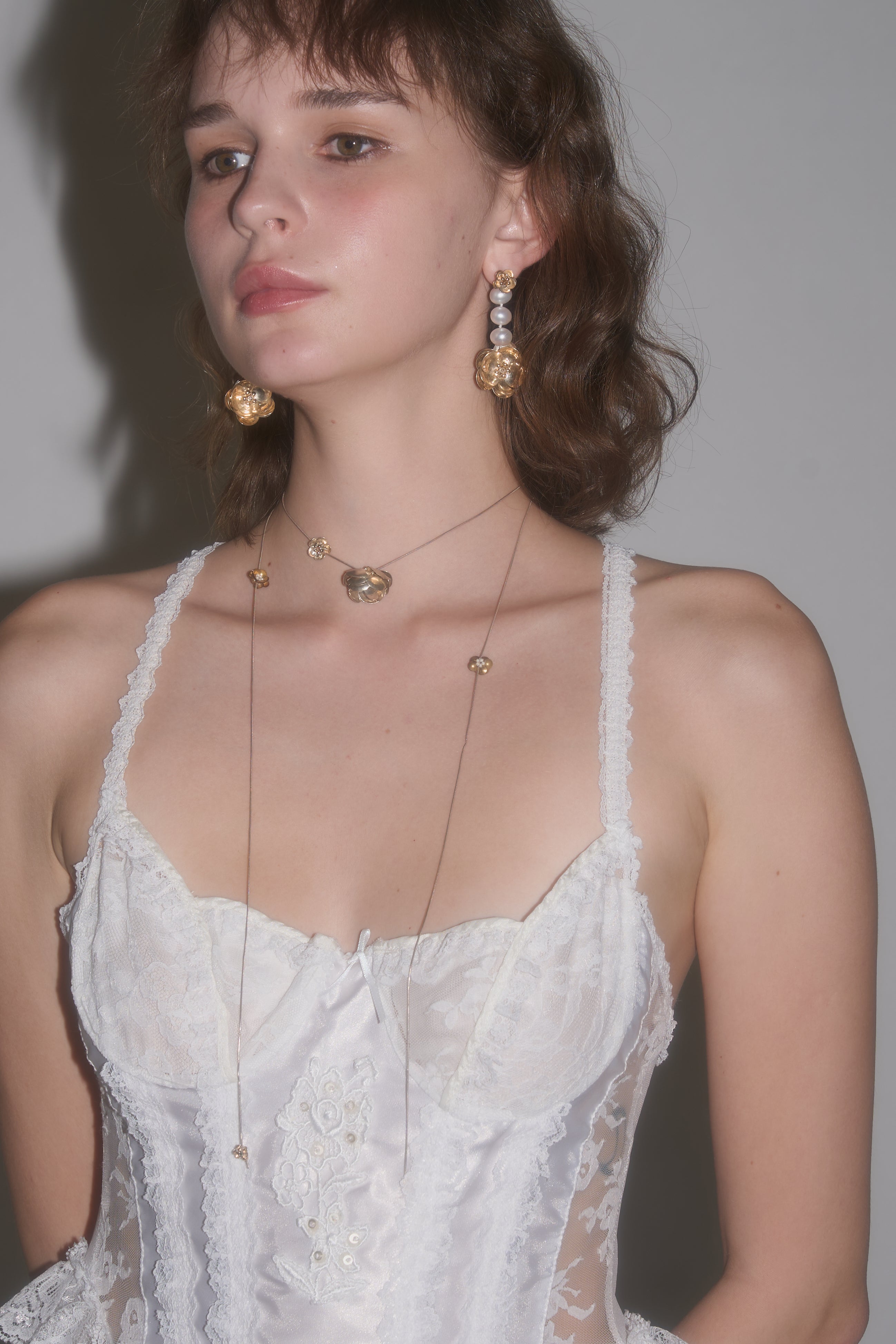 Extra Long Silver Flower Necklace