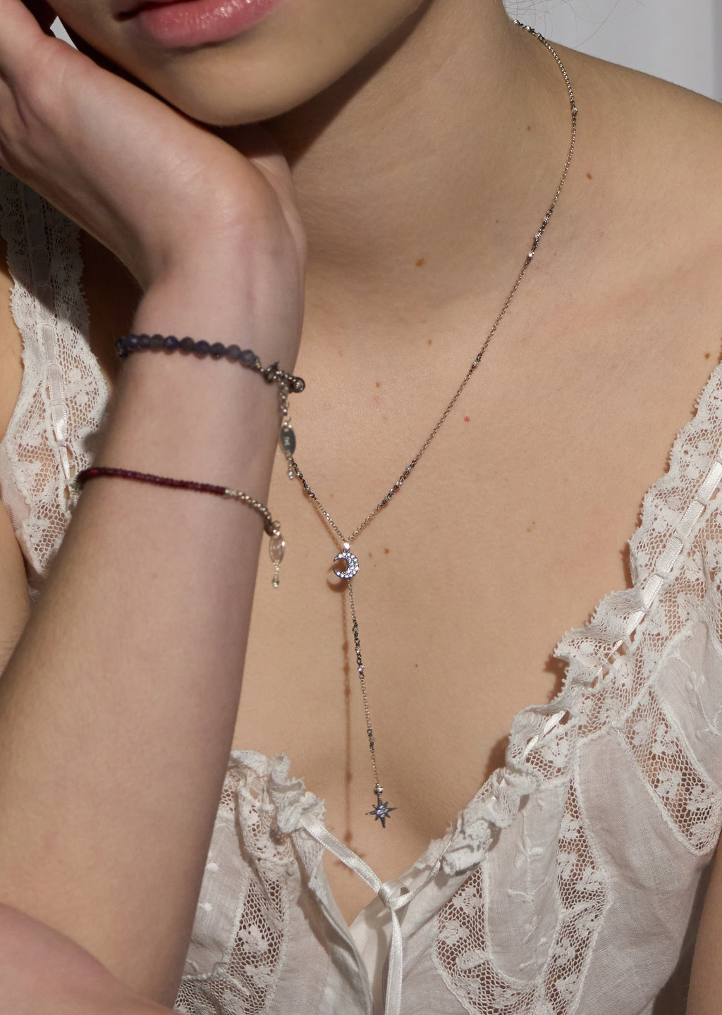 Star Moon Lariat Necklace
