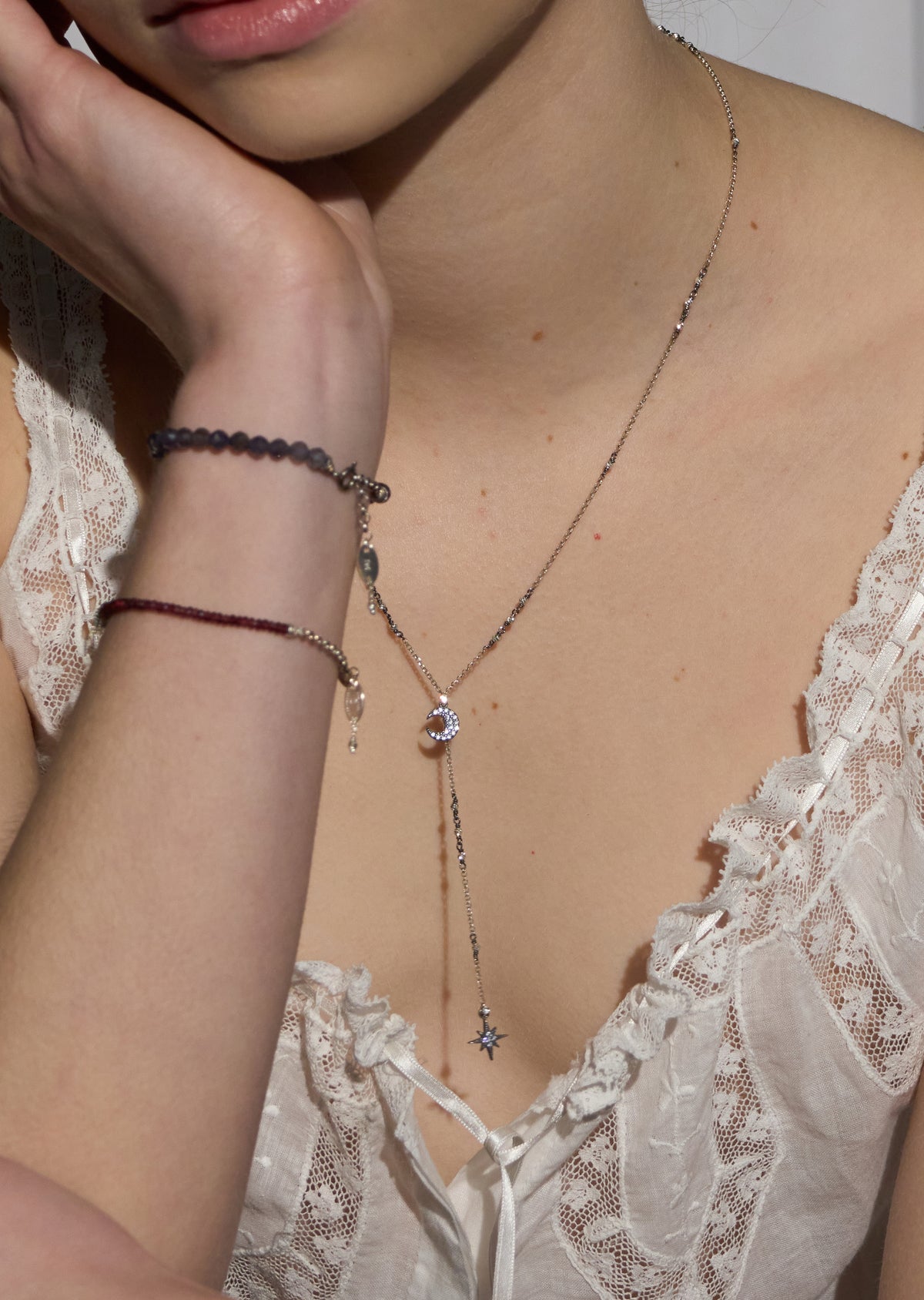 Star Moon Lariat Necklace