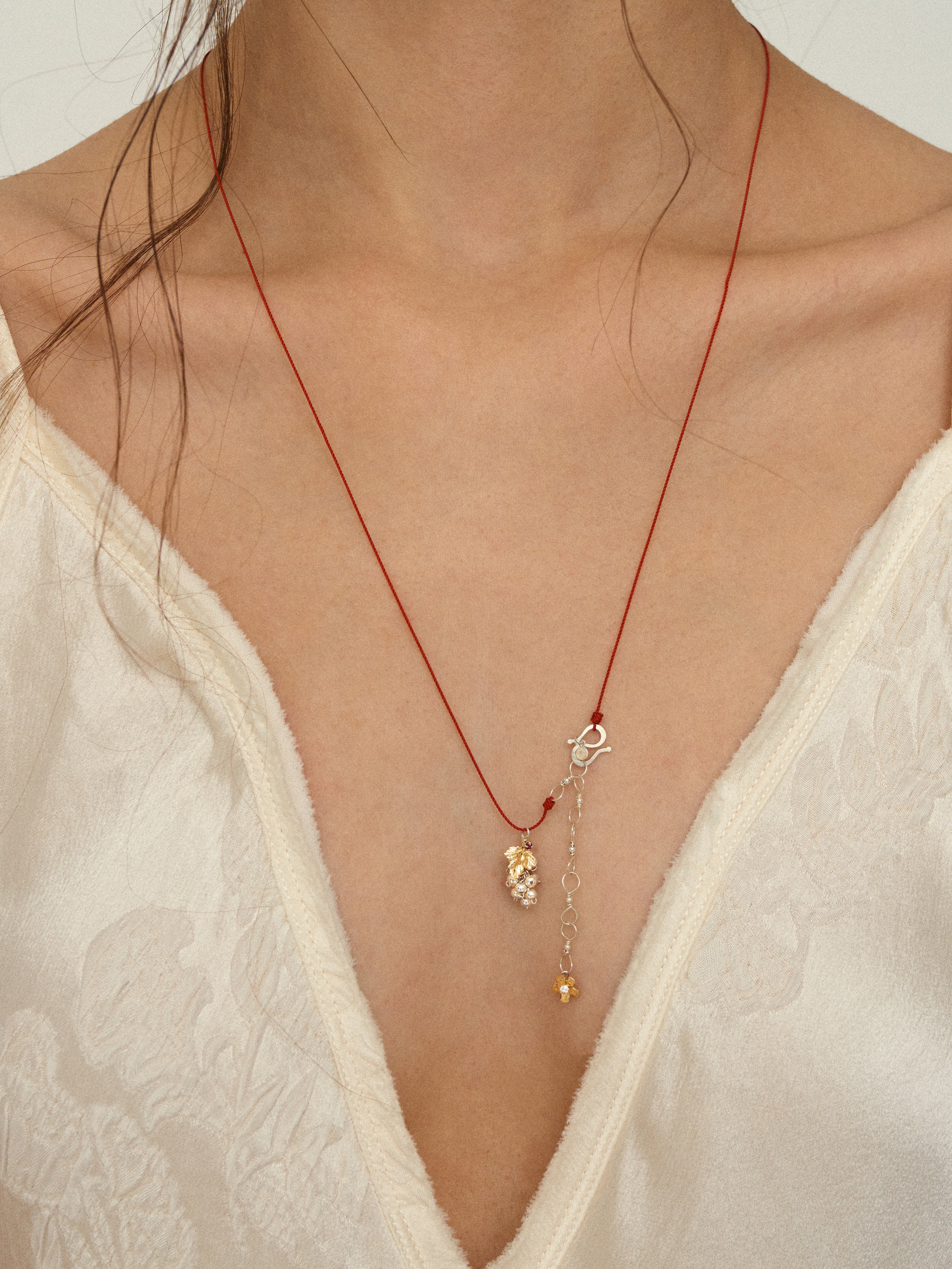 Pinot Gris Red Cord Drop Necklace